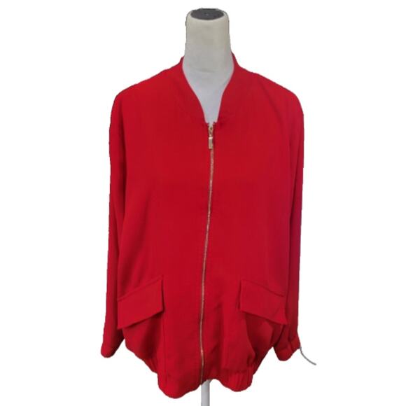 Chico's Women's Bomber Jacket Size XL Red Full Zip Lined Pockets - Picture 2 of 11